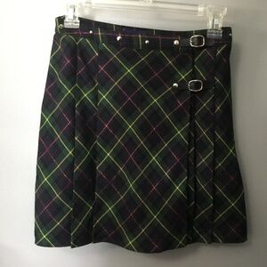 Express Too Green Plaid Pleated Christmas or St Paddy Day Skirt Kilt Size 3 NWT